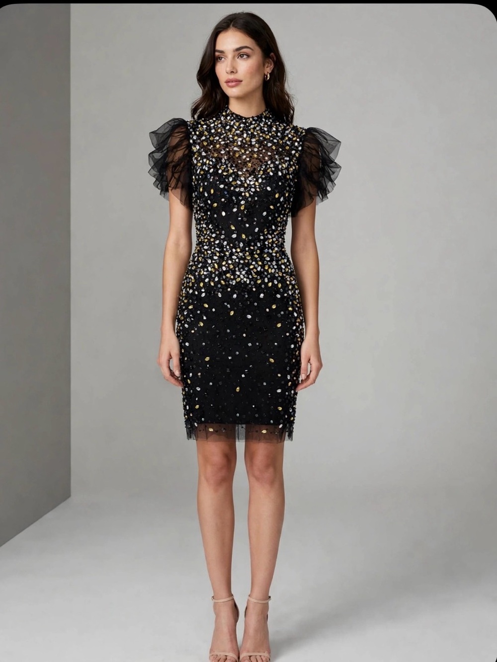 Cato Black Mini Dress with Gold & Silver Embellishments